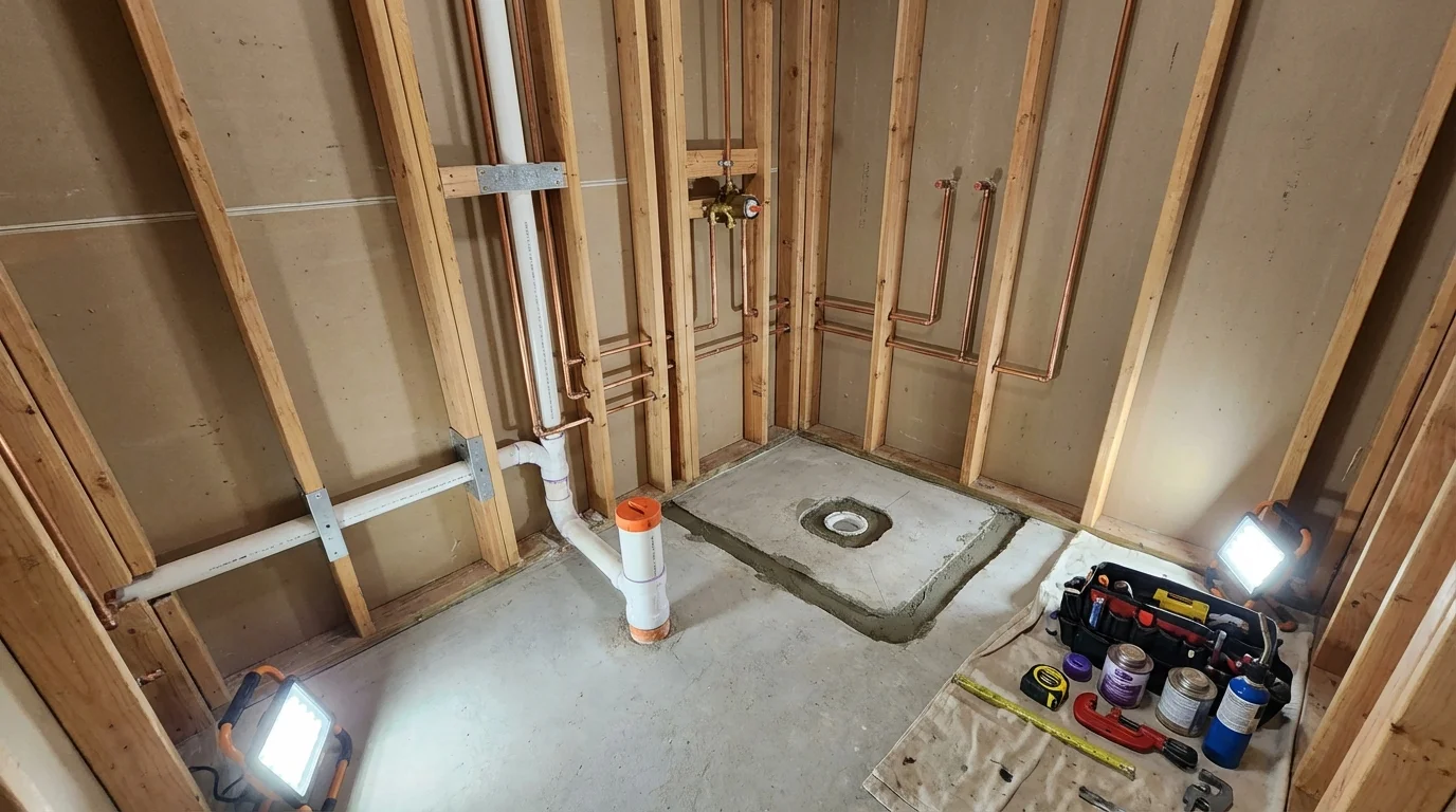Bathroom rough-in plumbing during remodel by Johns Plumbing LLC in Willmar