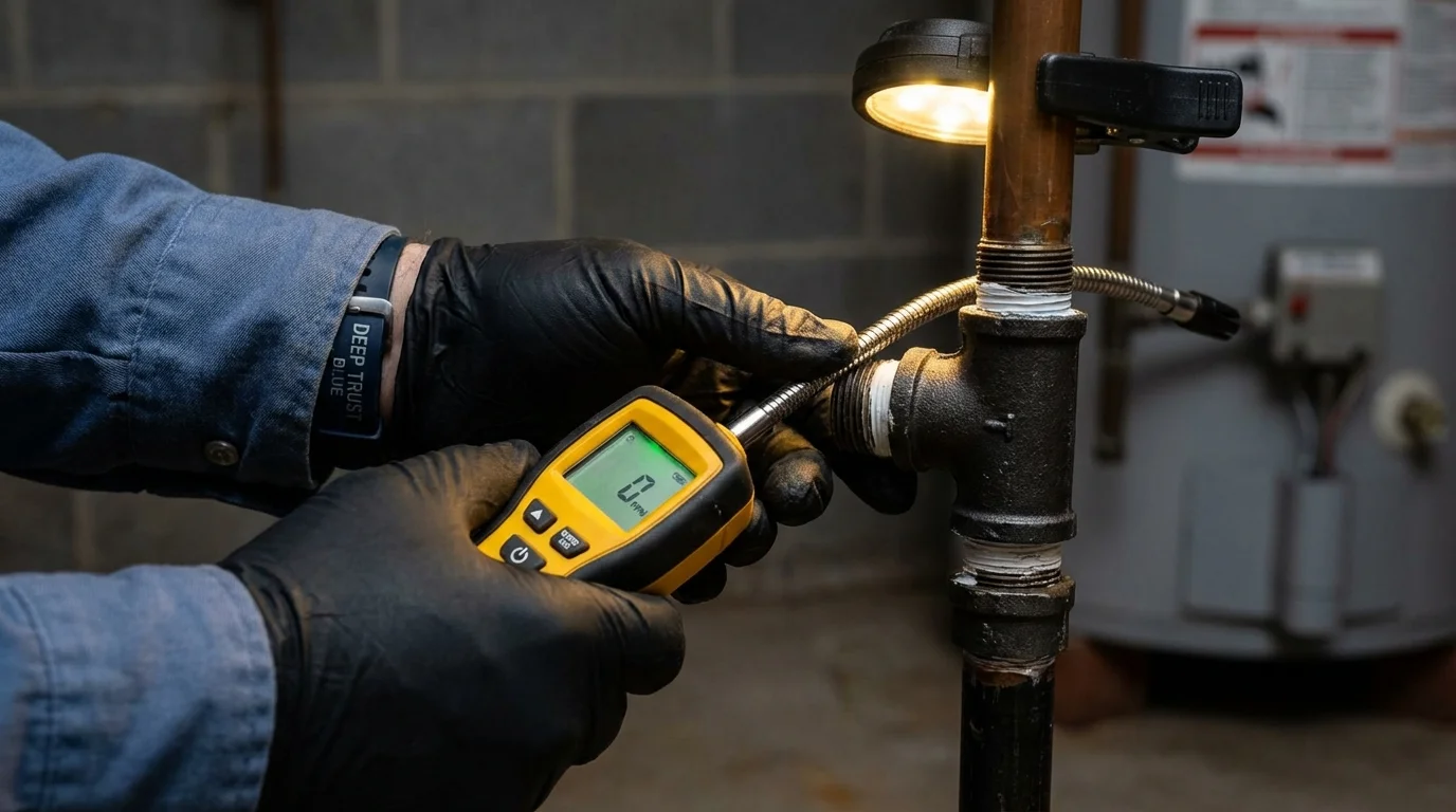 Gas leak detection with electronic sniffer by Johns Plumbing LLC in Willmar
