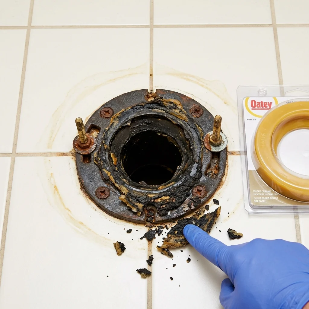 Failed wax ring showing water seepage at the base of a toilet in a Willmar, MN home