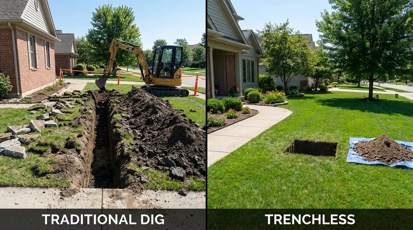Trenchless sewer repair with minimal yard damage versus traditional excavation in Willmar, MN